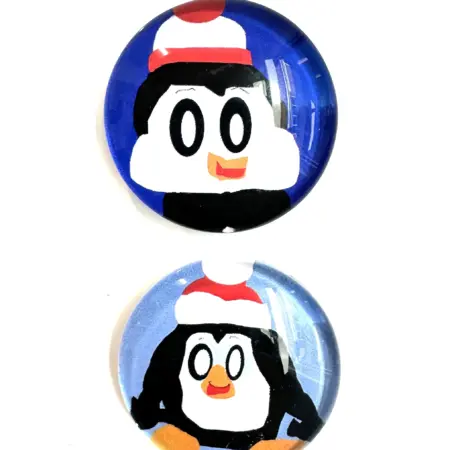 Glass Dome magnets with penguin santas by Carrie P